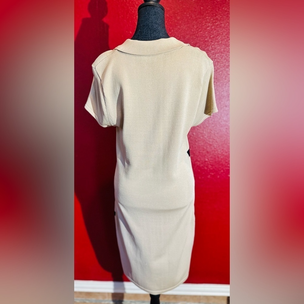 Adrienne Vittadini Beige Dress With Black Horizontal Strips, Size M - Picture 2 of 12